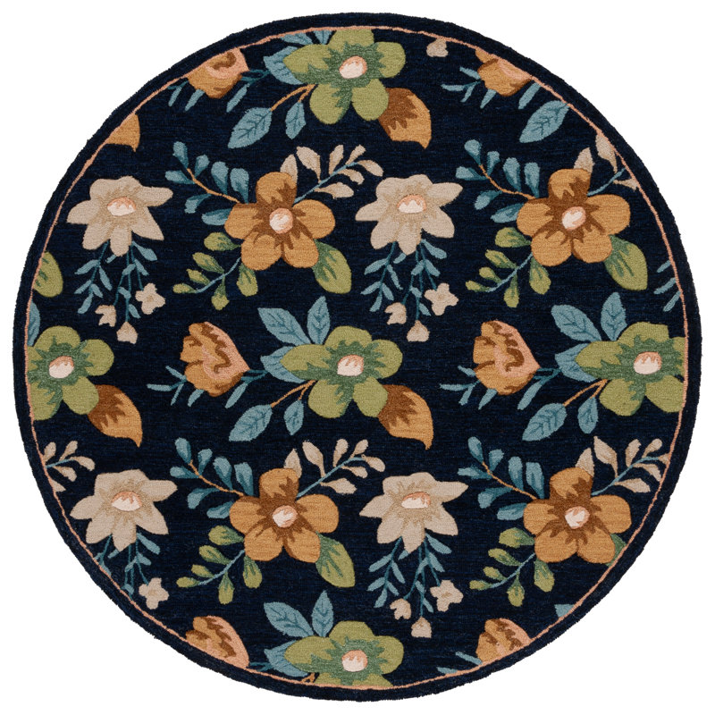 Rolman Hand Tufted Wool/Cotton Performance Floral Rug in Beige/Green/Blue, Round 6'