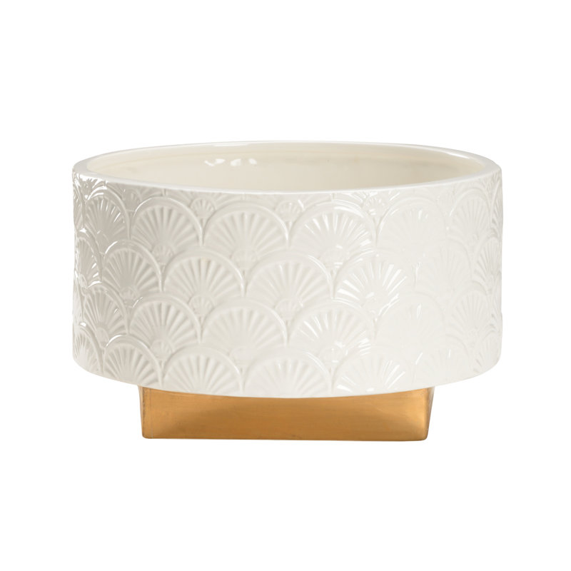 Deco Fan Ceramic Planter, 6.5" H x 10.8" W x 10.8" D