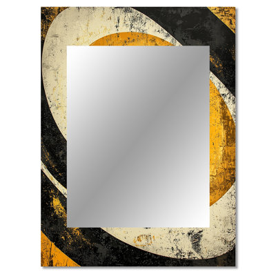 Yellow And Black Spiraling Opulence I - Abstract Shapes Large Mirror, Modern Unique Wall Mirror Decor, Printed Metal Art