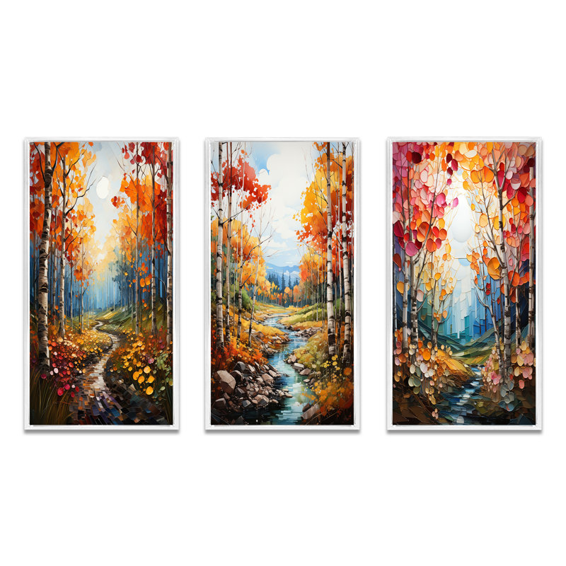 «Birch Woods Autumn Harmony», 3 pièces, Cadre blanc, H 20 po x l 36 po
