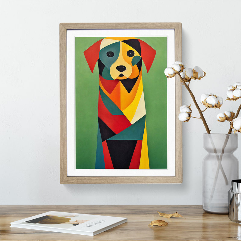 Dog - Single Picture Frame Print, 34cm H x 25cm W x 2cm D, Oak