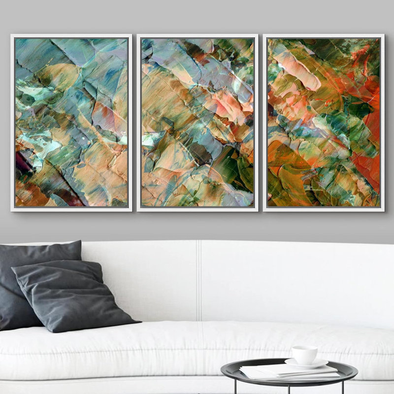 Abstrait coloré, effet de peinture moderne et chic, impression sur toile encadrée, 3 pièces, Cadre flottant blanc