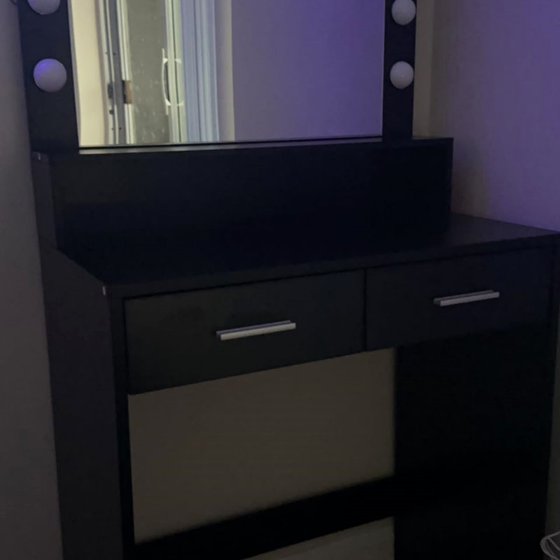 Coiffeuse avec miroir et lumières, coiffeuse avec grand tiroir, Noir, noir, noir, noir