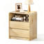 Table de chevet moderne avec station de charge et 2 tiroirs, table de chevet haute en bois de 25 pouces avec ports USB, table de bout de style Mid-Century pour la chambre à coucher, Nature Smooth-165178442