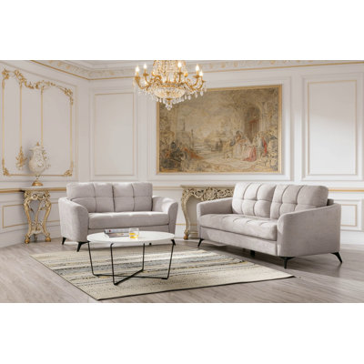 Callie Light Gray Woven Fabric Sofa And Loveseat Set, Perfect For Modern Living Rooms With Comfort And Style