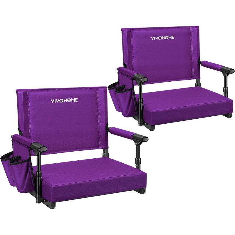 Ensemble de 2 sièges de stade portatifs avec dossier et coussin, Mauve