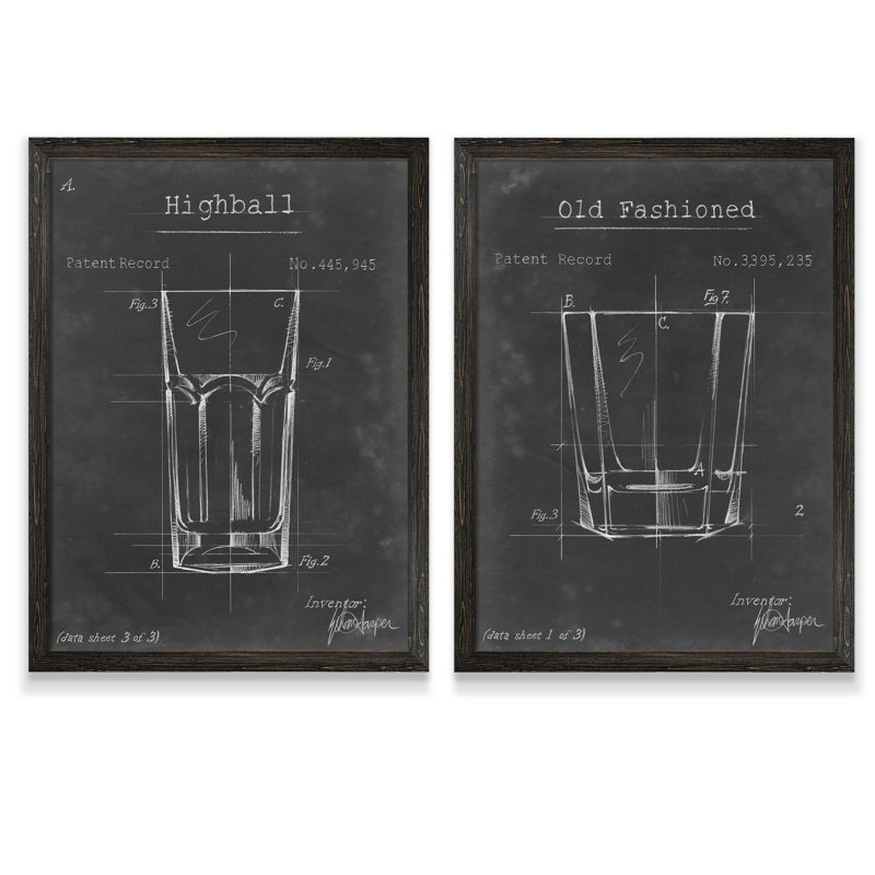 «Barware Blueprint I» par Antonyus Bunjamin (Abe) - ensemble de 2 reproductions d'art encadrées, H 20 po x l 16 po, Ébène