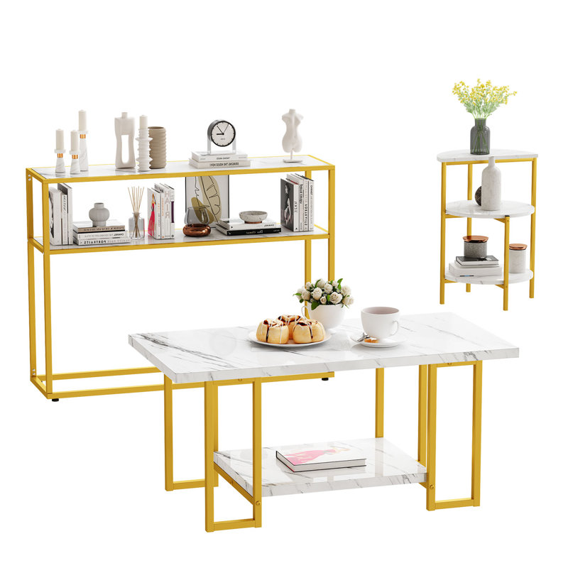 3 - Piece Living Room Table Set, White
