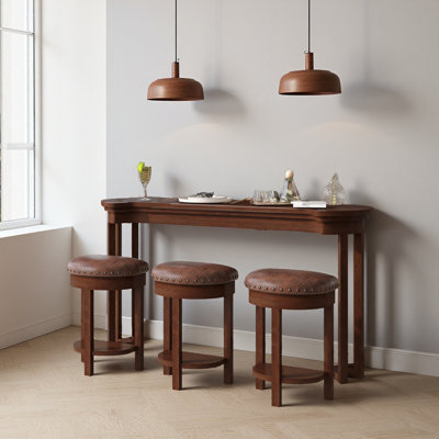 Ensemble de table de bar 4 pièces avec 3 tabourets de bar rembourrés en polyuréthane, table de petit-déjeuner avec 3 tabourets rembourrés
