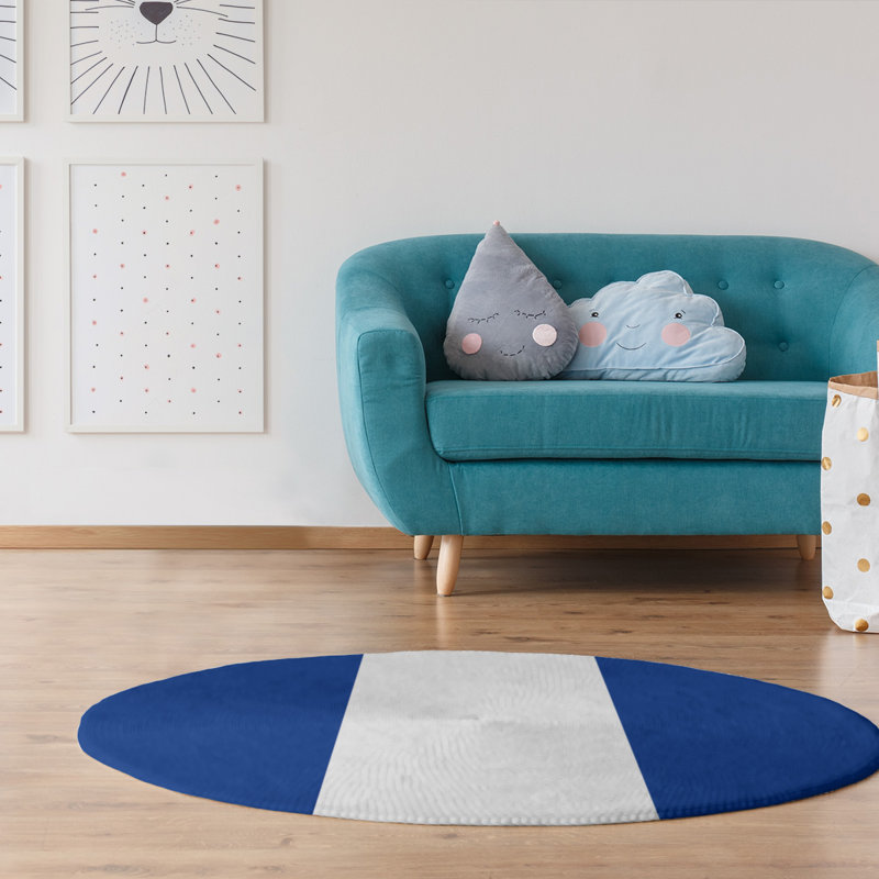Tapis à rayures en poly-bleu, Rond 5 pi