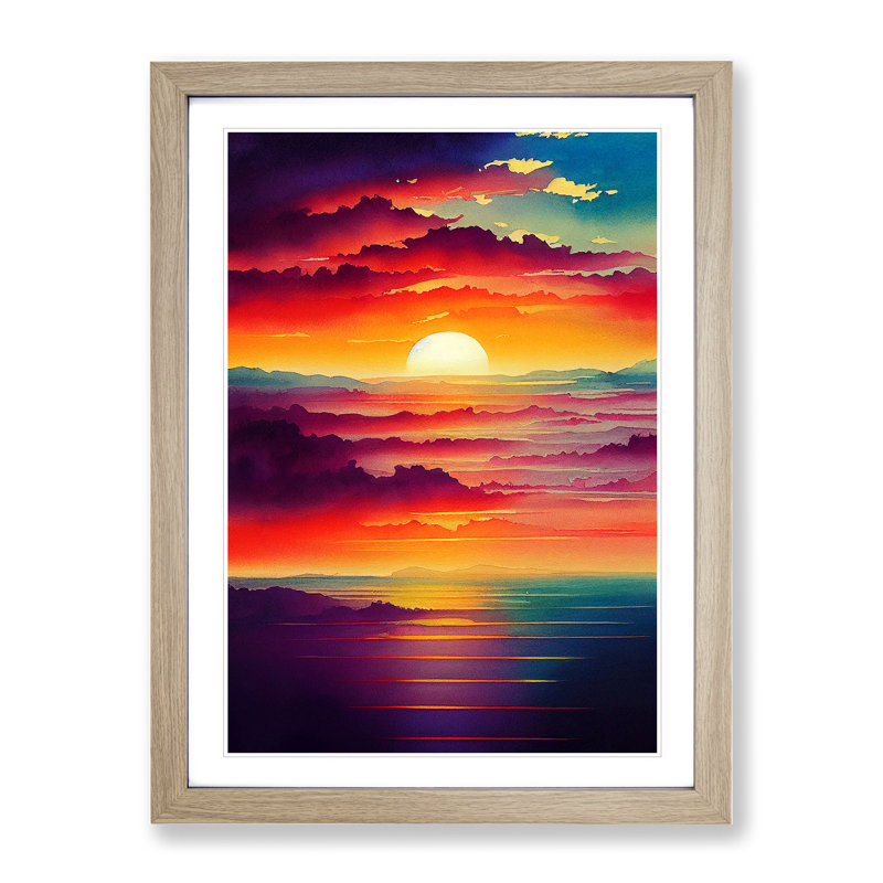 Sunset Watercolour Art No.2 - Framed Print, Oak Framed, 64cm H x 46cm W x 2cm D