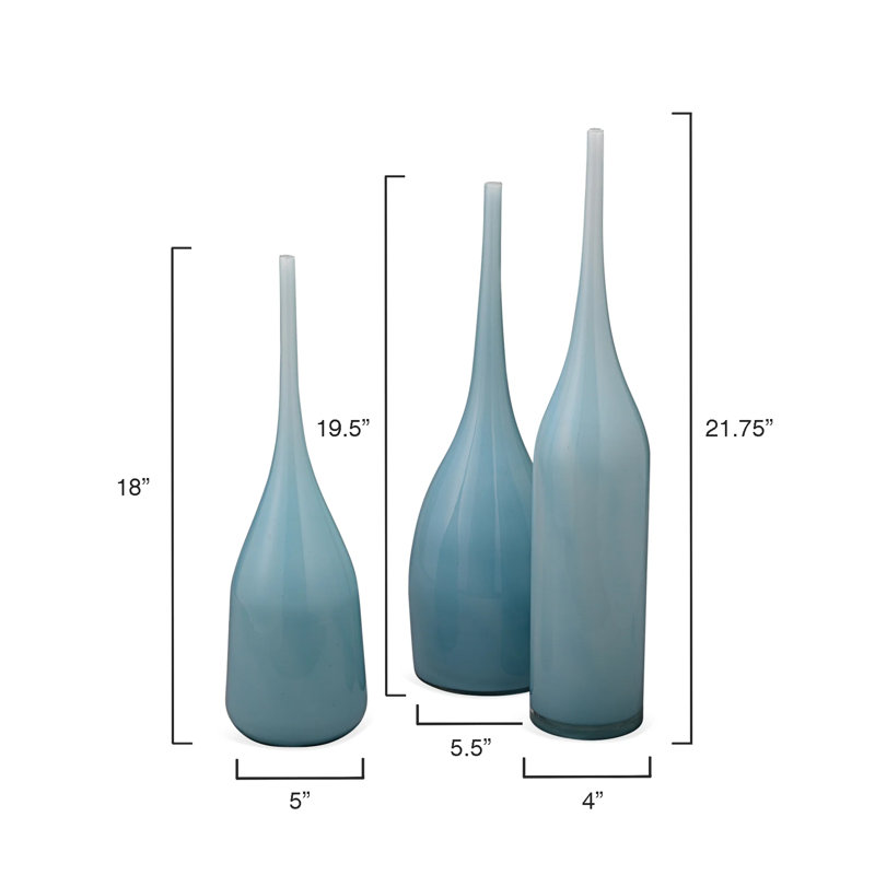 Periwinkle Blue Handblown Glass Decorative Vase Set