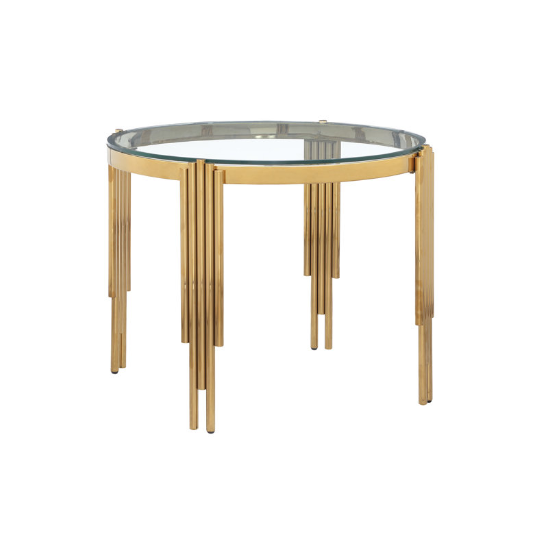 Table de salle à manger ronde en verre trempé de 38,6 po avec pieds dorés pour un décor de maison moderne de 38,6 po
