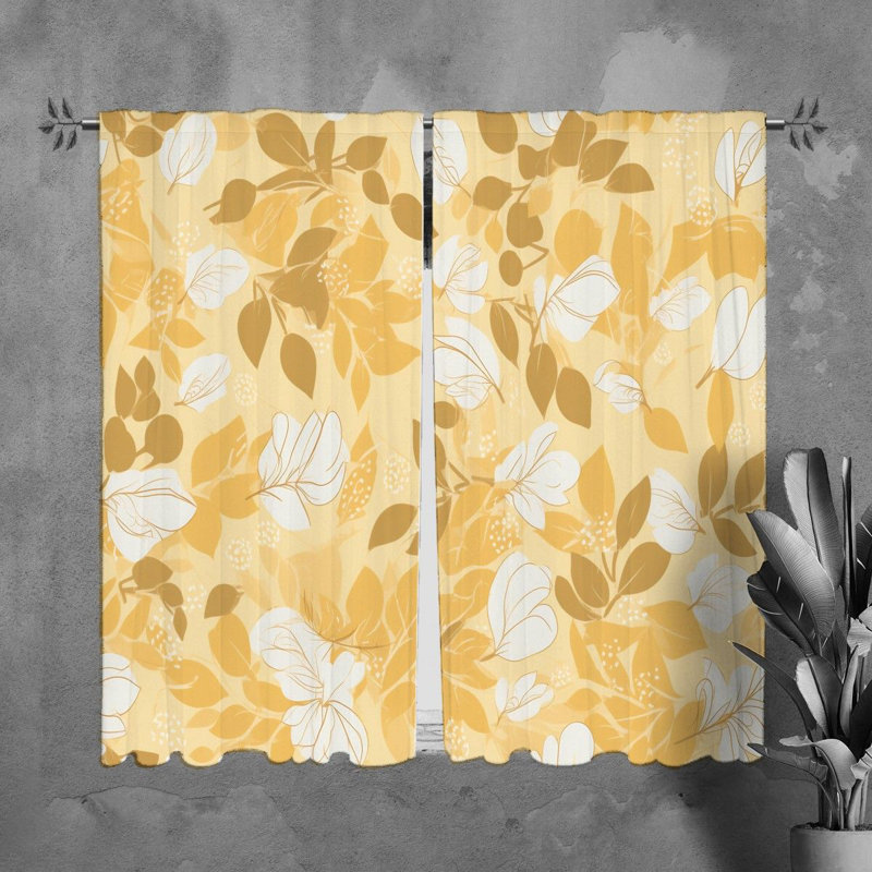 Motif floral de rideaux de fenêtre dorés - 6029, L 40 po x L 82 po