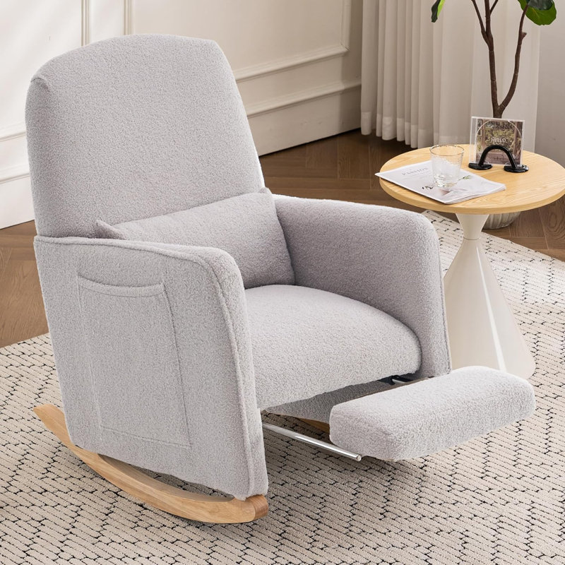 Rocking Chair Nursery with Adjustable Footrest and High Backrest, Grey
