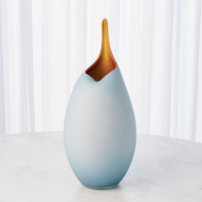 Frosted Vase w/Amber Casing, Blue, 22" H x 9.5" W x 9.5" D