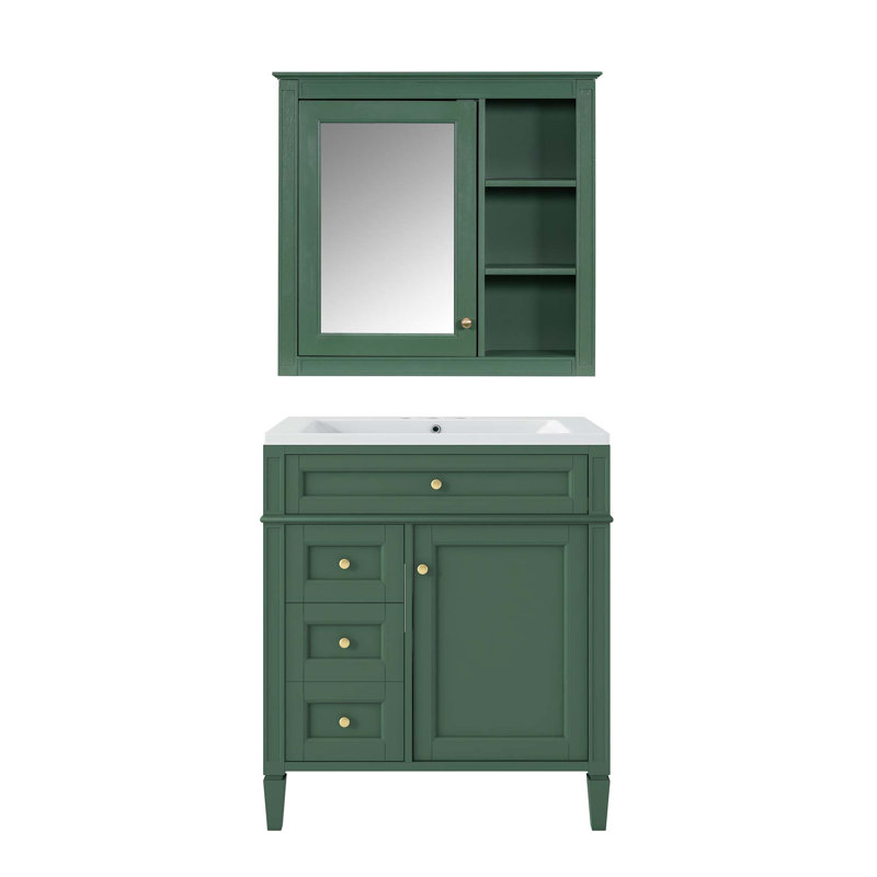 Ensemble de meuble-lavabo à une cuve moderne avec tiroirs et armoire à miroir Modern, Vert