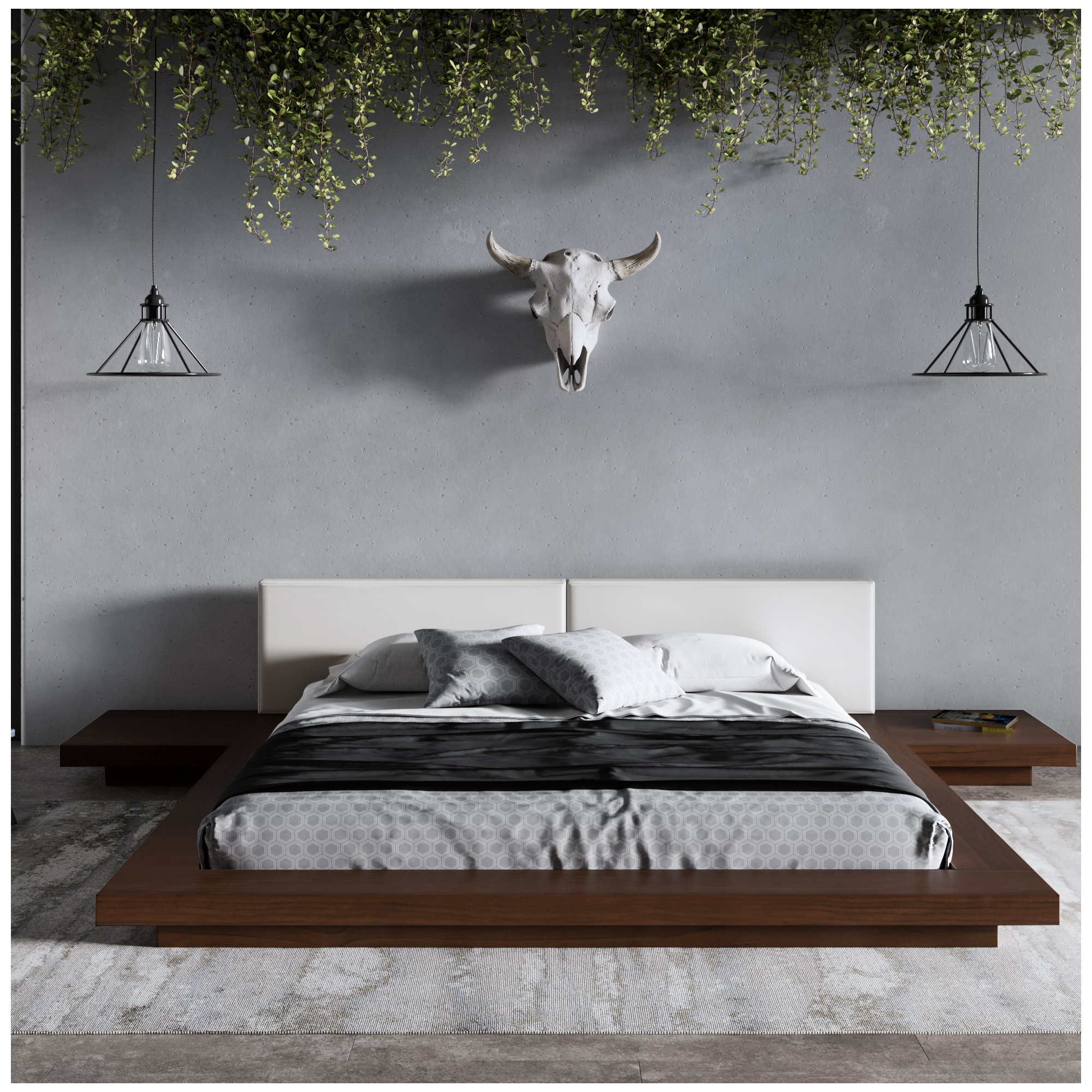 Andzela Vegan Leather Panel Storage Bed, Eastern King, Walnut/White