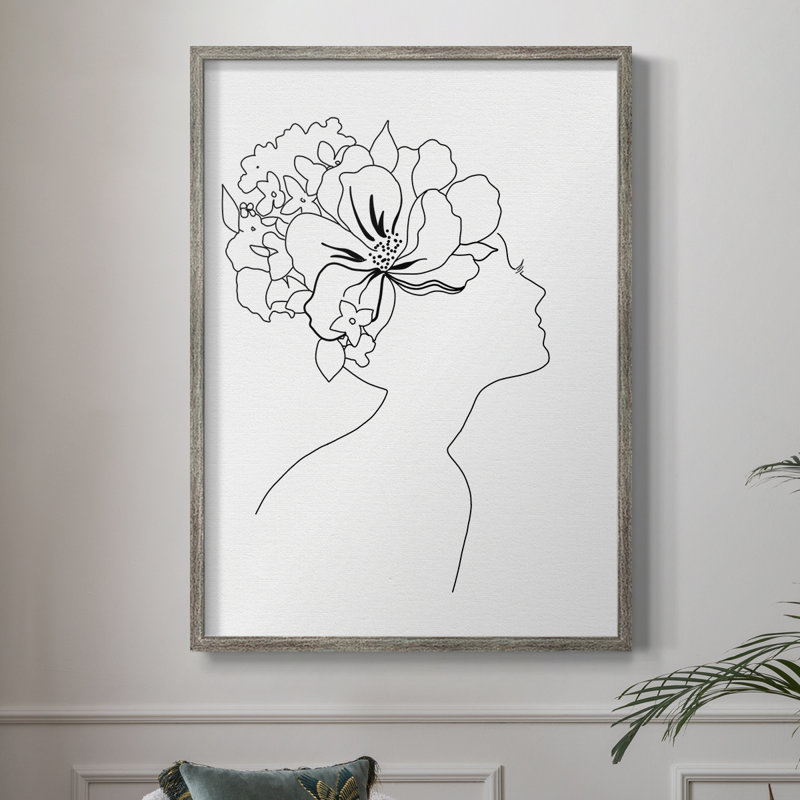 Croquis floral Fashion I, reproduction encadrée - bois massif 47177, H 21 po x l 17 po