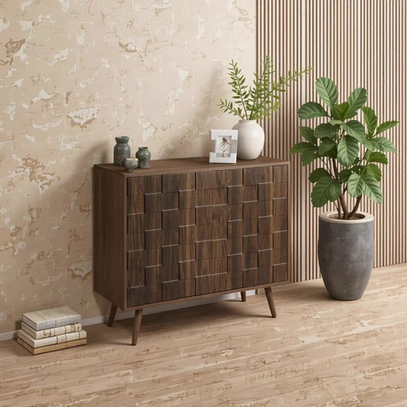 Mid-Century Modern Accent Chest, 36" Wide 2-Door Storage Cabinet with Adjustable Shelf, Dark Walnut Laminate Transitional Furniture for Living Room, Dining Room, Entryway