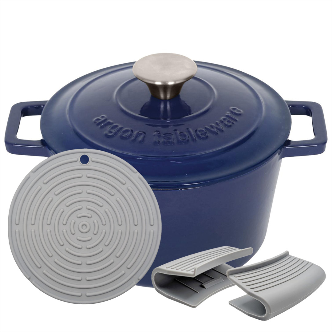 B&Q -  2.8L Round Cast Iron Casserole Dish With Self-Basting LidMidnight Blue2.95Qt Dutch Oven Roasting Dish Pot - Image 4