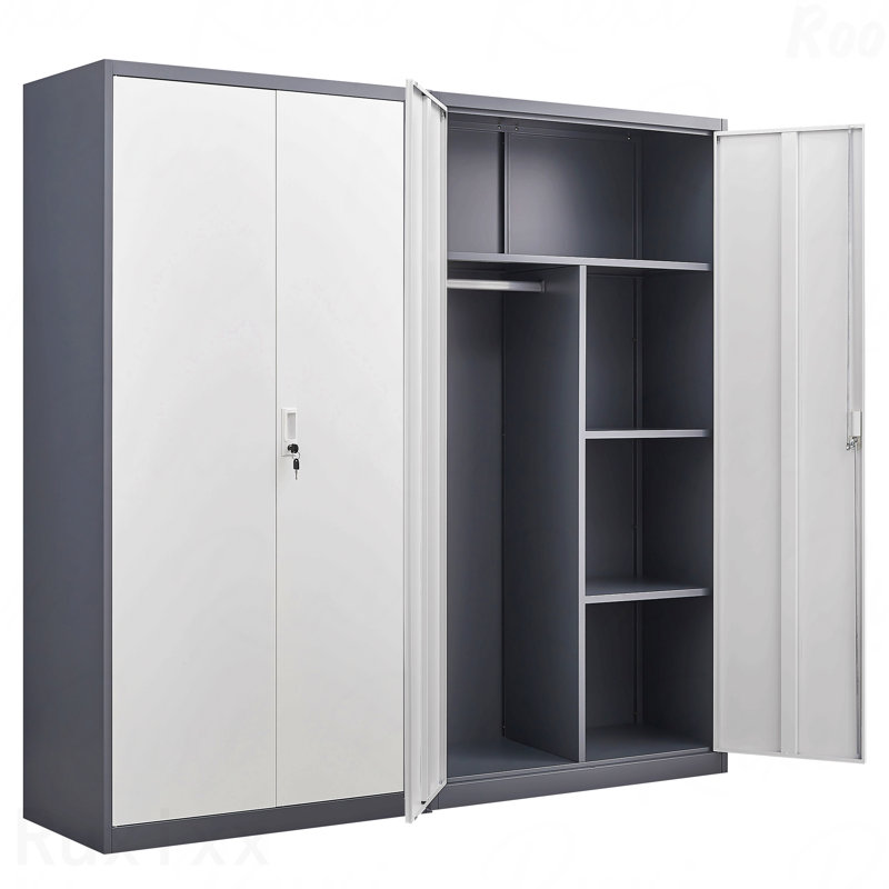 Gray Metal Large-Capacity Wardrobe With Hanging Rod And Compartments Secure Lockable Closet With Locks & Keys Steel Construction Waterproof & Fireproof Suitable For Bedroom Living Room And Laundry Room