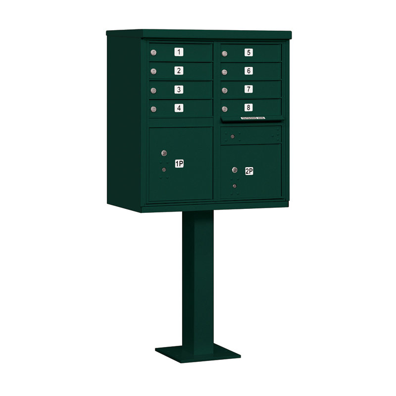 8 Door Front Load Multi-Unit Mailbox with 2 Parcel Lockers, Green
