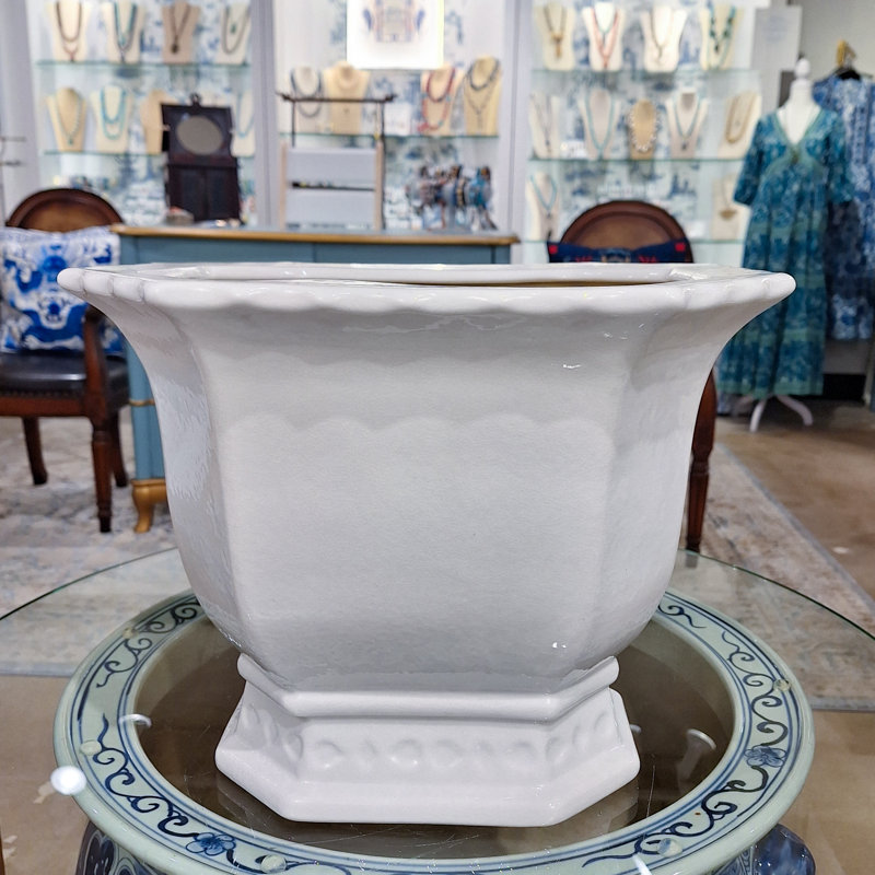 Handmade Ceramic Basin, 10.5" H x 13.5" W x 11" D, White