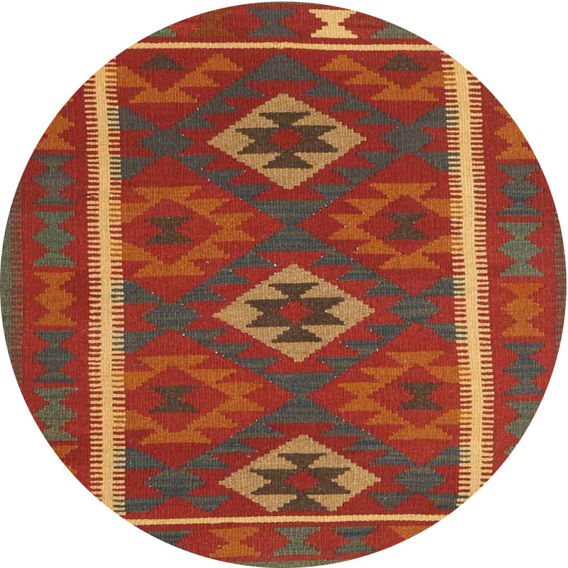 Tapis contemporain rouge / noir / brun, Rond 6 pi
