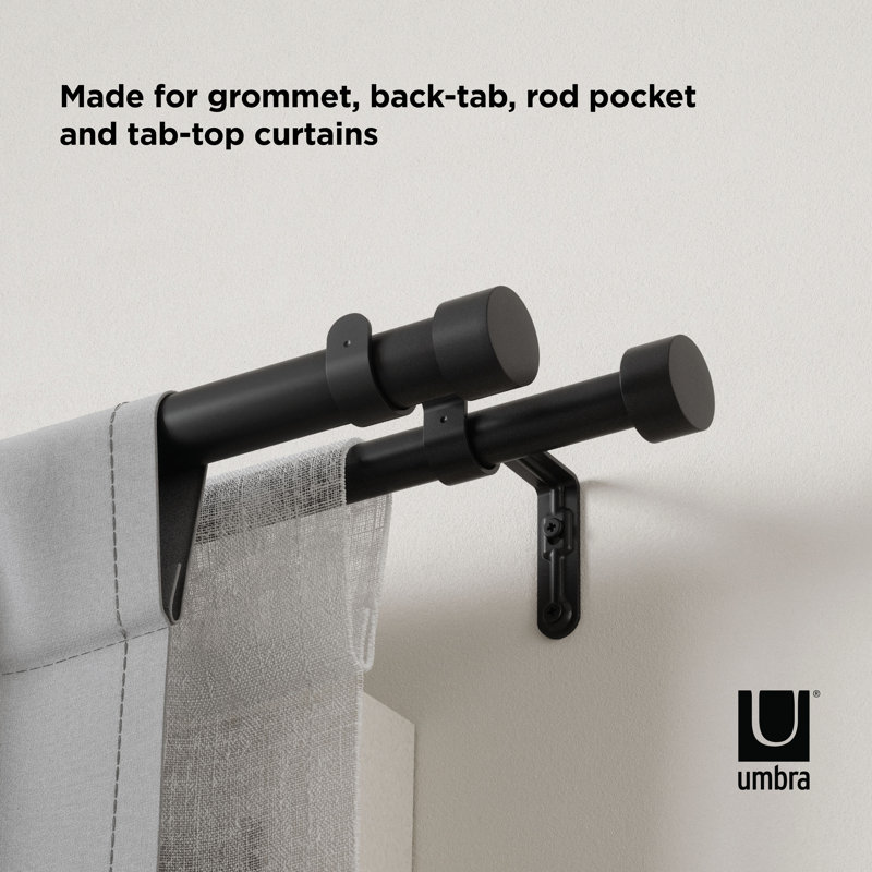 Adjustable Brushed Black Double Curtain Rod Set with Finials
