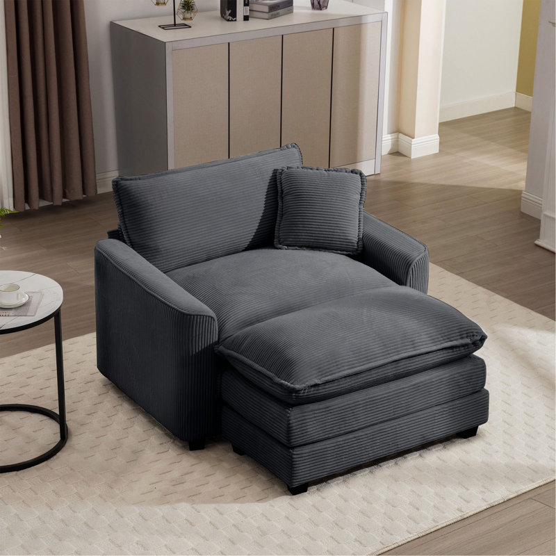 Comfortable Single Chair Deep Seat Sofa With Footstool With One Pillow, Suitable For Living Room And Bedroom, Club Multiple Occasions