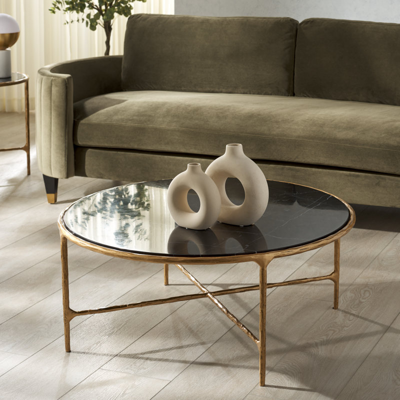 Table basse Evelynn, Laiton, Marbre, Black Marble