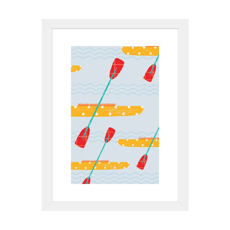On the Water Kayaks - impression d'art graphique, H 24 po x l 16 po x P 1 po, Papier encadré blanc, Blanc