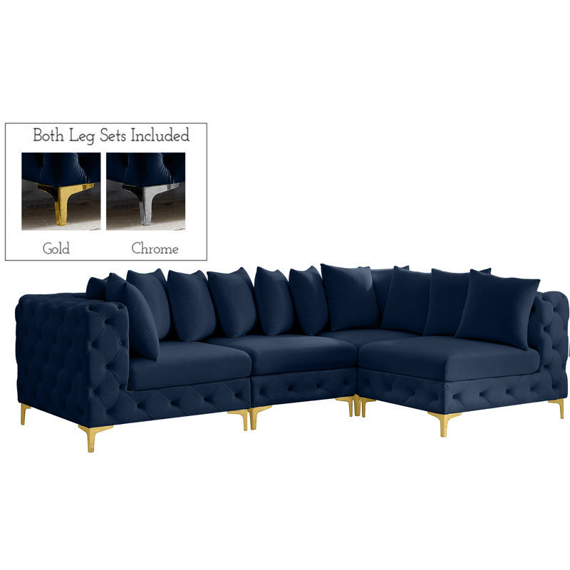 Canapé modulaire réversible en velours 108 po, Velours bleu marine