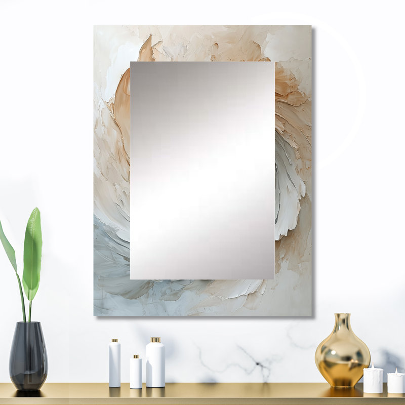 Abstrait spirales abstraites beige I - miroir spirales abstraites, miroir mural décoratif moderne, art imprimé en métal