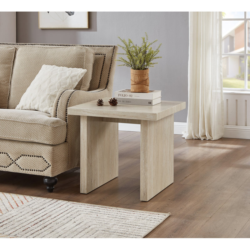 Table de bout rectangulaire rectangulaire en fausse marbre Cavira, Beige