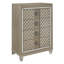 Commode haute Loy, 4 tiroirs métalliques champagne, garniture de miroir