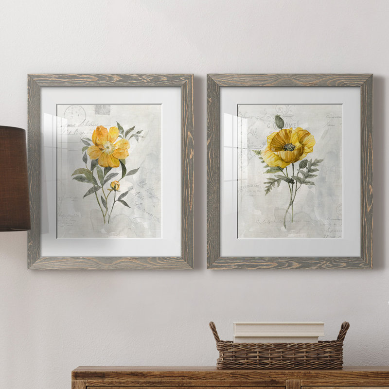 Canary Linen pivoine - ensemble de 2 reproductions d'art, H 24 po x l 36 po x P 1,5 po, Cadre en papier gris, Blanc