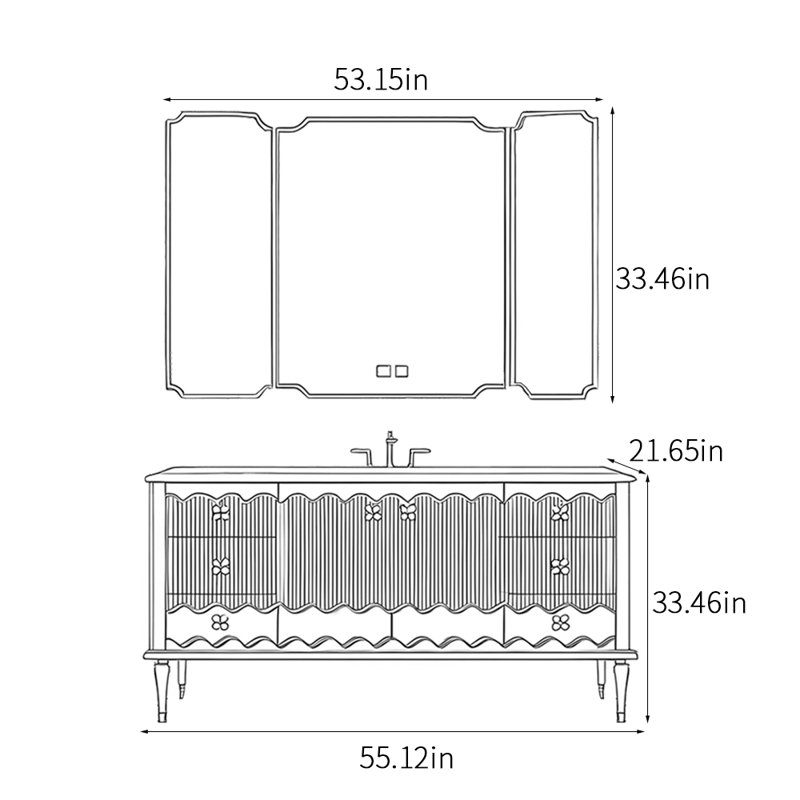 Armoire de salle de bain rétro sur pied, H 33,46 po x l 55,12 po x P 21,65 po, Blanc cassé