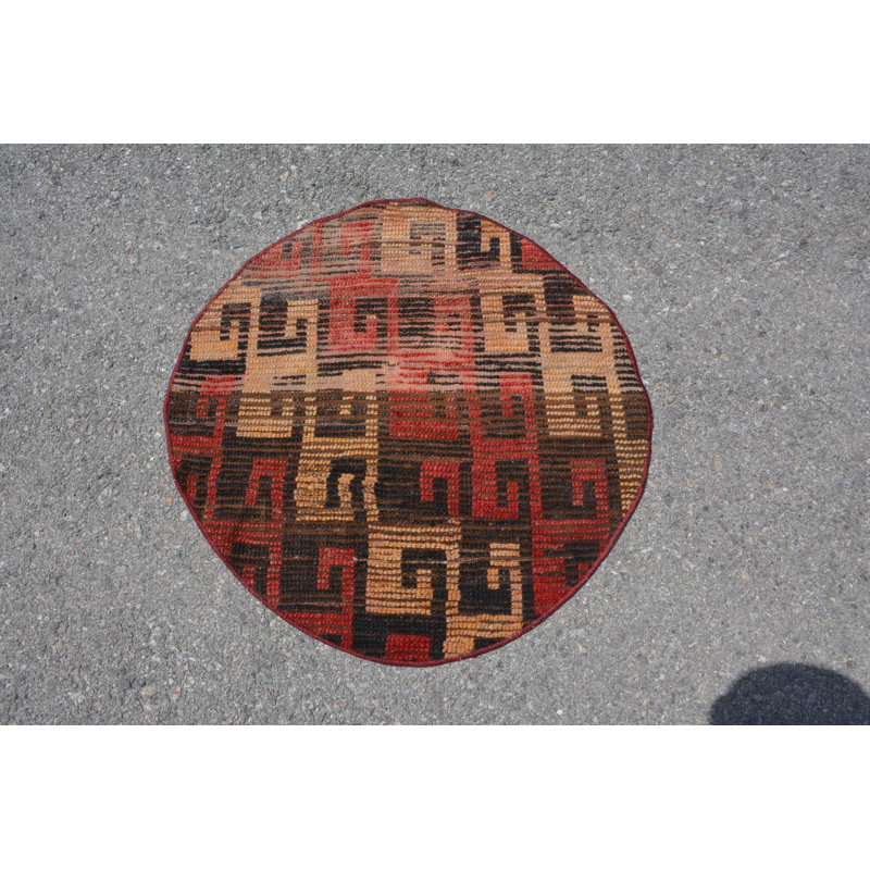 Tapis beige à tissage plat, tapis turc, tapis moderne, tapis rétro, petit tapis de 2,3 pi x 2,3 pi, tapis géométriques