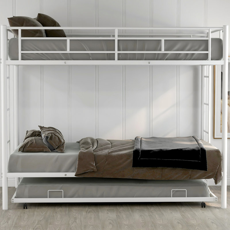 Lit simple au-dessus d'un lit superposé blanc avec lit gigogne - Option de couchage confortable, Blanc