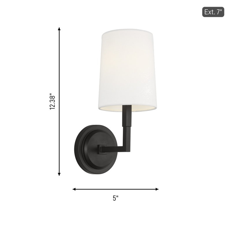 Thomas O'Brien Danica 1 Light Bathroom Bedroom Wall Fixture With White Linen Shade, Aged Iron