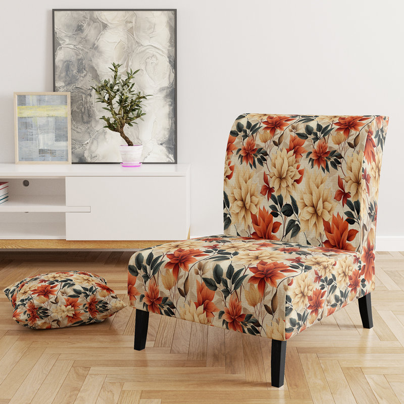 Fauteuil de chambre rembourré beige et rouge, Jardin d'automne beige et rouge
