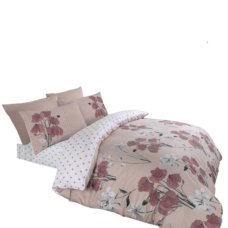 Floral Design Duvet Cover Set Polycotton with Pillowcases - Yarn Bedding, Aubergine, Single