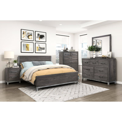 Grand lit, design moderne, gris brunâtre et argenté pour chambre à coucher, style antique
