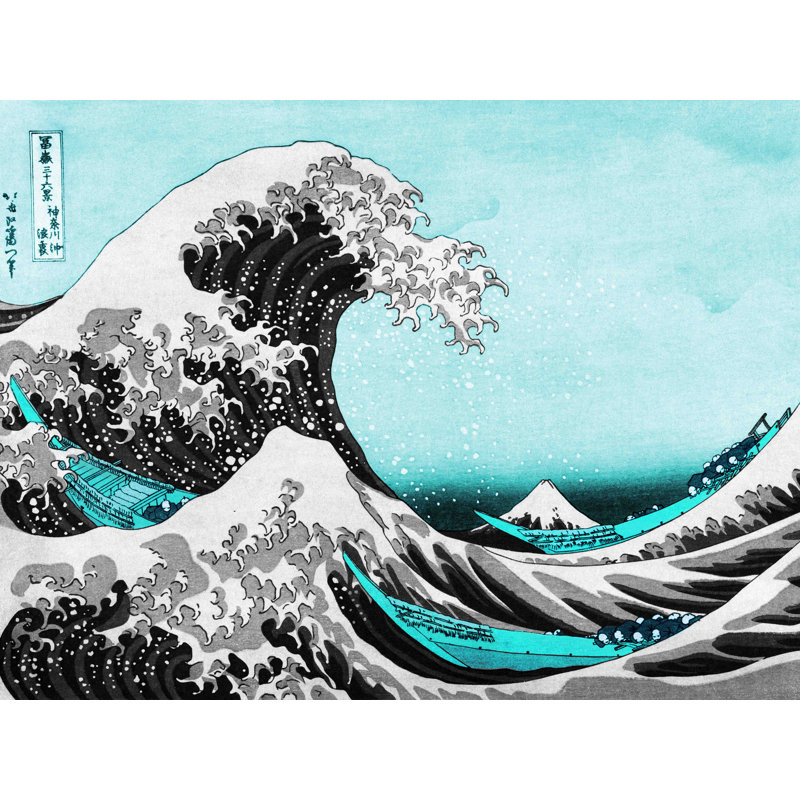 Décalcomanie murale amovible superbe wave, H 14 po x l 18 po, Noir / bleu sarcelle