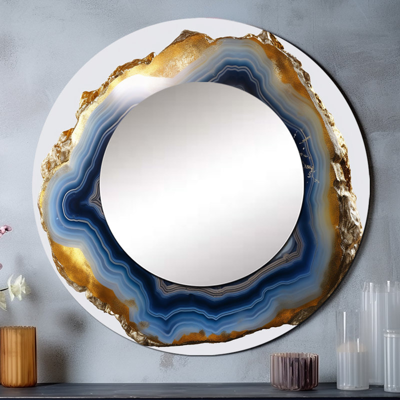 Geode Gems II - grand miroir mural en pierre Geode, miroir décoratif rond traditionnel, impression d'art en métal