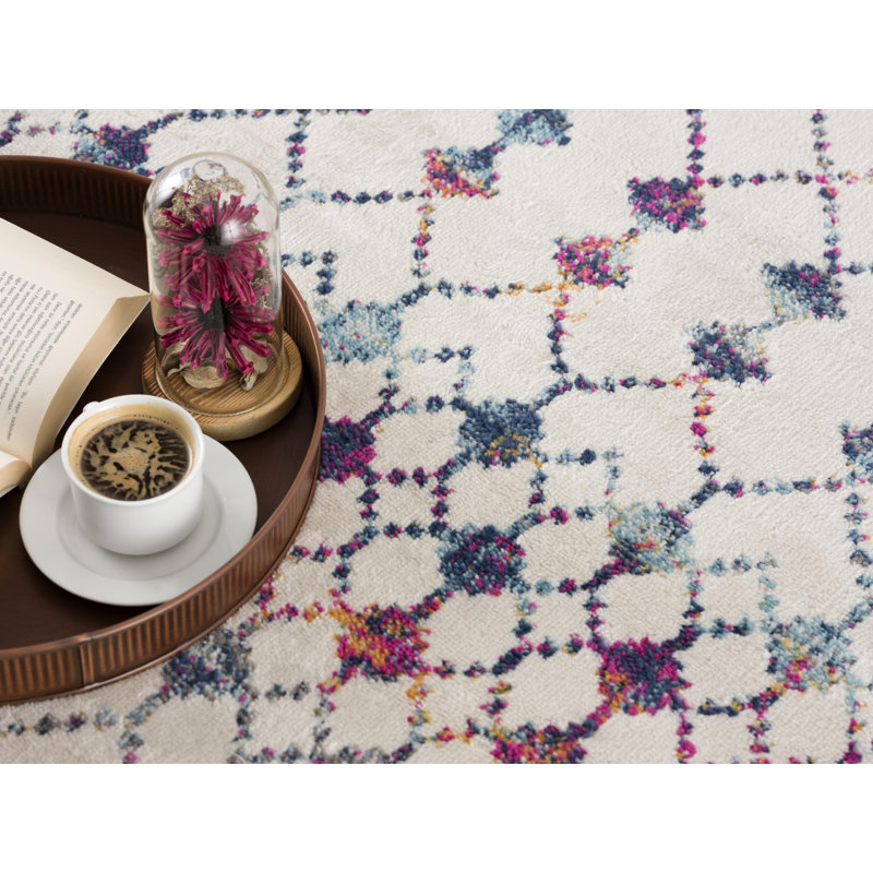 Tapis crème abstrait Kymiere, Tapis de couloir 2 pi 3 po x 13 pi