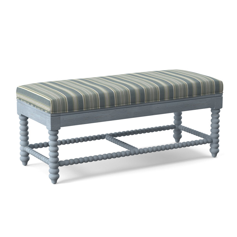 Lind Island Upholstered Bench, Alabaster Linen-Look Performance; 0325-74, Sea Glass Finish