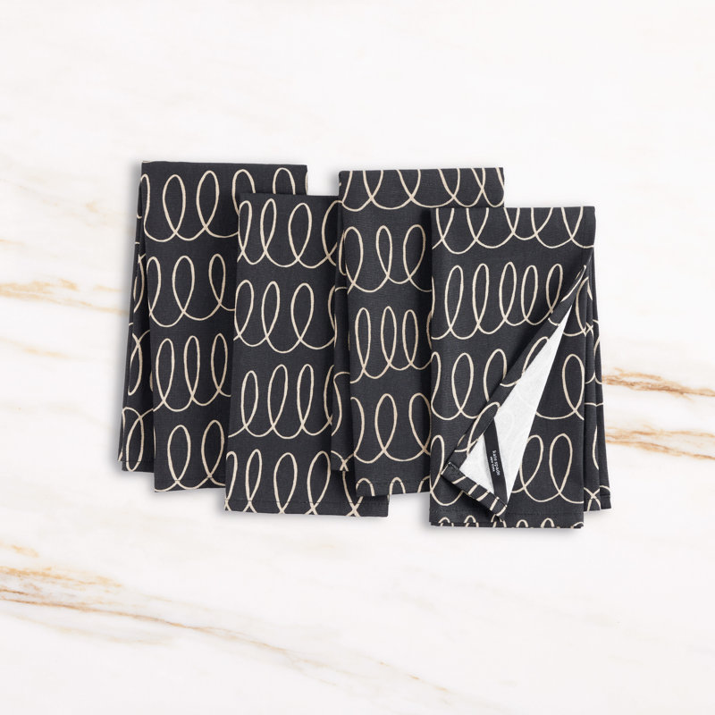 Loop And Dot 100% Cotton Loop Square Napkin Set, Onyx Black/Gray